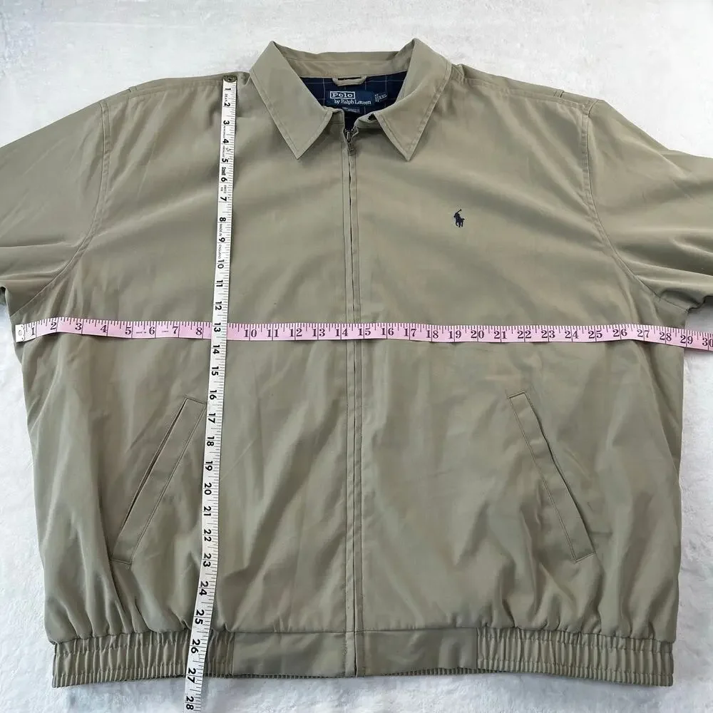 Polo Ralph Lauren Beige Plaid Lined Harrington Bomber Jacket Men's size 2XL XXL